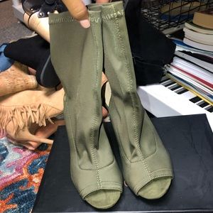 Open toe olive green bootie